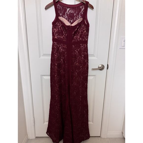 NW Nightway Burgundy Sequins Formal Evening Gown High Low Slight Flare Sz 6 - Picture 11 of 11